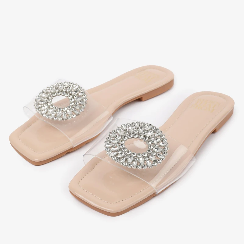 Image of Wheres That From Wheres That From Nude PU Gloss Perspex Flat Sanda - Cream Cream 6