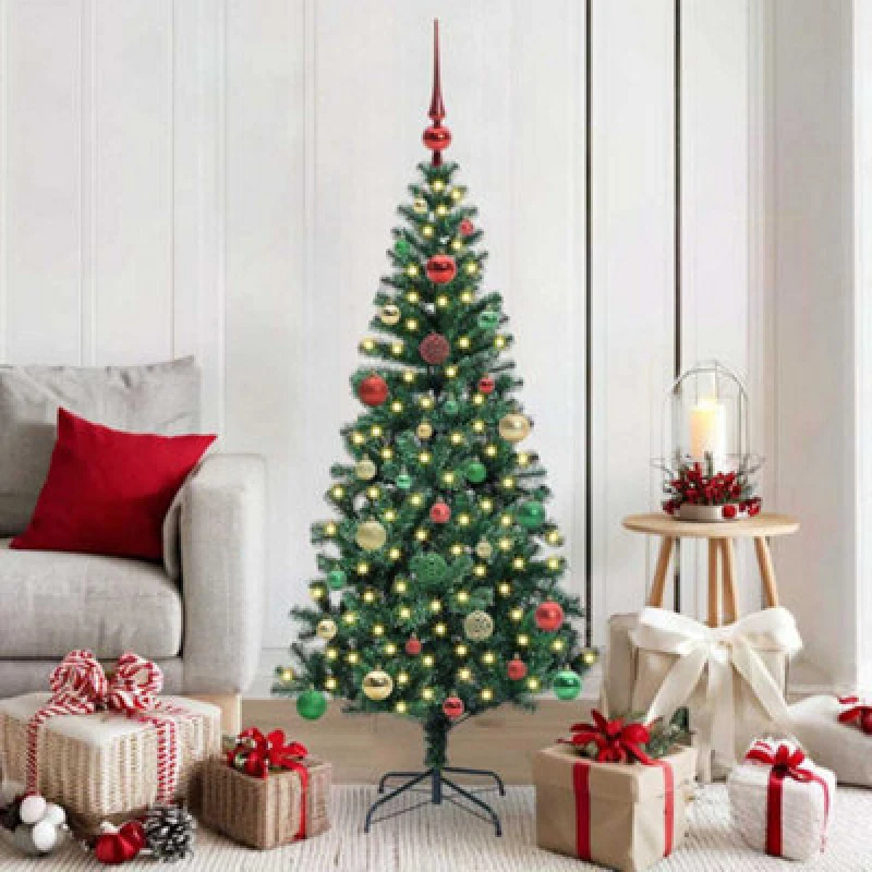 Image of vidaXL Artificial Pre-lit Christmas Tree with Multicolour Balls Green 150cm PVC and Metal, Green 3396757