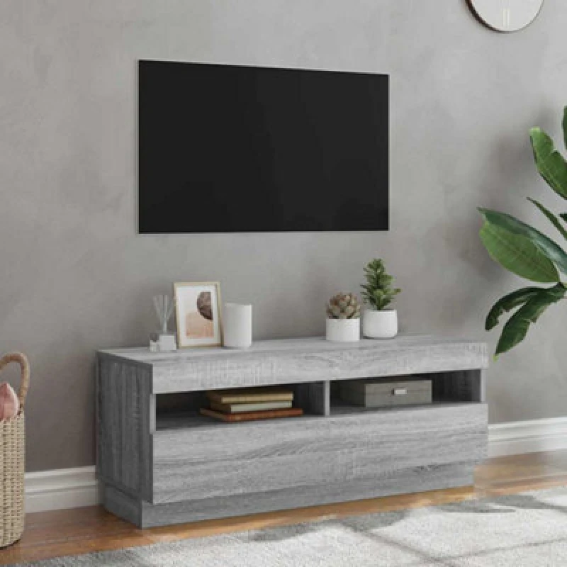Image of vidaXL TV Cabinet with LED Lights Grey Sonoma 100x35x40 cm, Grey 815721