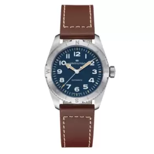 Image of Hamilton Khaki Field Expedition Auto Blue Dial Brown Leather Strap Mens Watch H70315540 (Stock Expected 29/09/23)