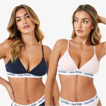 Image of Jack Wills Biddstone Multipack Bralette 2 Pack - Pink/Navy