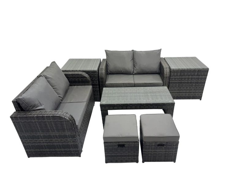 Image of Fimous Garden Outdoor Furniture Set with 2 Side Tables 2 Small Stools in Dark Grey Dark Grey Unisex