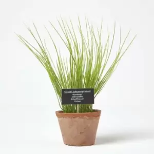 Image of Homescapes - Artificial Chive Plant in Decorative Pot - Terracotta