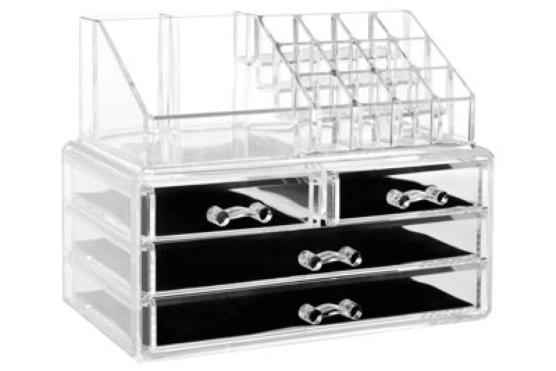 Image of Orsina Functional 16 Compartment Cosmetics Organiser With Drawers, Acrylic Makeup Caddy, Luxe Makeup Storage Unit