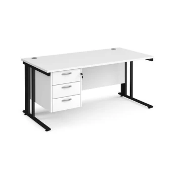 image of Office Desk Rectangular Desk 1600mm With Pedestal White Top With Black Frame 800mm Depth Maestro 25 MCM16P3KWH