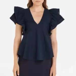 Image of Tommy Hilfiger Co Sateen Frill Sleeveless Cotton Blouse - IT 44/UK 16