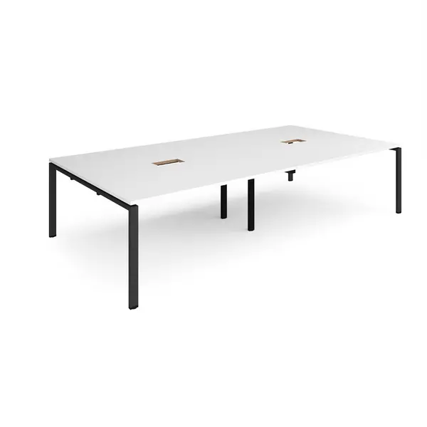 Image of Adapt Rectangular Office Boardroom Black Frame Meeting Table with Power Module Cut Out - 3200mm - white