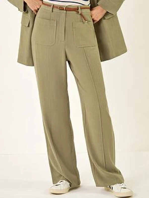 Image of Roman Womens Linen Blend Belted Trouser in Khaki Size: 20 Khaki Female 20