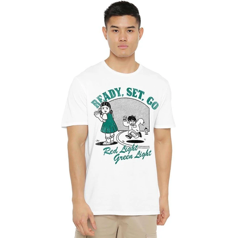 Image of Squid Game Squid Game Red Light Green Light Fakeaway T-Shirt White White