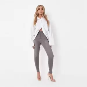 Missguided Petite Vice High Waisted Skinny Jeans - Grey