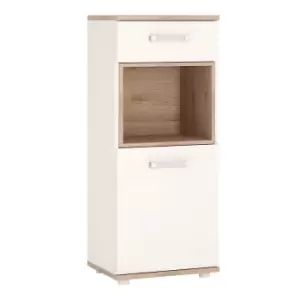 image of 4Kids 1 Door 1 Drawer Narrow Cabinet In Light Oak And White High Gloss (Opalino Handles)