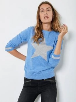 image of Mint Velvet Metallic Star Front Jumper - Blue