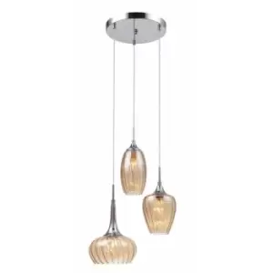 image of Italux Marano - Modern Hanging Pendant Chrome, Tea 3 Light with Glass, Smoky Shade, E14