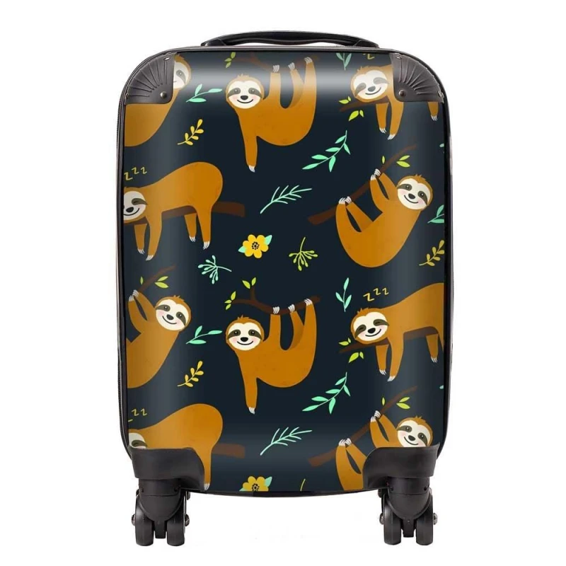 Image of Warren Reed - Designer Cute Sloths Suitcase in Brown Size: Large Brown Unisex Large