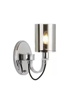 image of Catalina 1 Light Indoor Candle Wall Light Chrome Smokey Glass E14