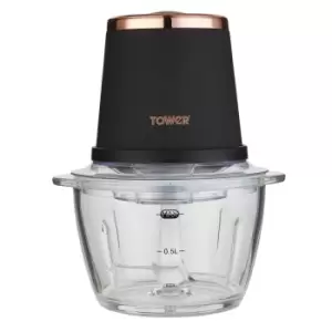 image of Tower T12058Rg Cavaletto 350W 1L Glass Mini Chopper - Black and Rose Gold