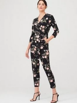 Image of Wallis Pretty Tulip Jersey Jumpsuit - Mono, Black, Size 14, Women