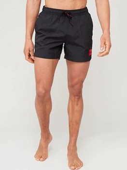 Image of HUGO Dominica Red Patch Logo Swim Shorts - Black Size M Men