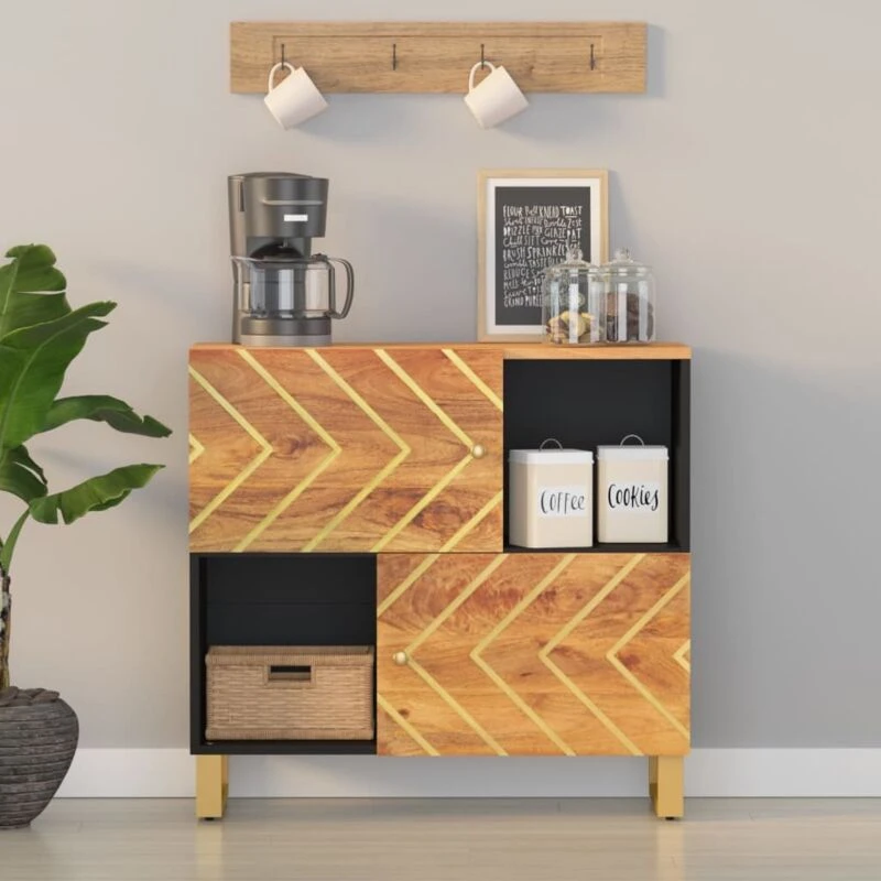 Image of Vidaxl Side Cabinet Brown And Black 80X33.5X75cm Solid Wood Mango, Brown 356810
