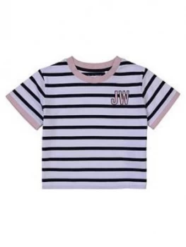 Image of Jack Wills Girls Stripe Ringer T-Shirt, White, Size Age: 8-9 Years, Women