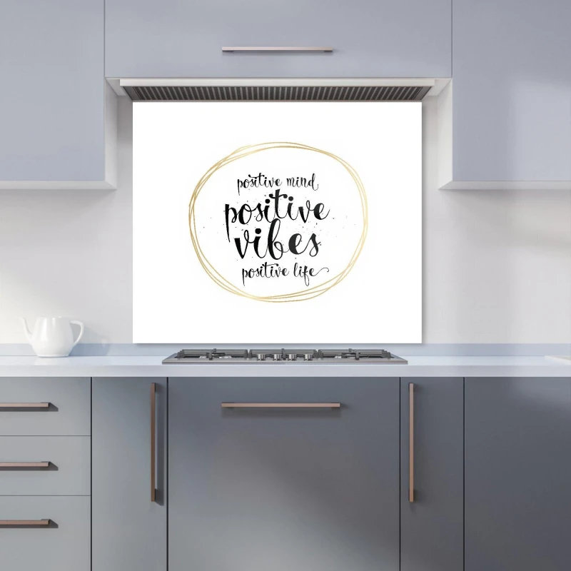 Image of Warren Reed - Designer Positive Mind, Vibes, Life Kitchen Splashback in Black Size: 900mm x 750mm Black Unisex 900mm x 750mm