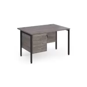 Image of Maestro 25 straight desk 1200mm x 800mm with 3 drawer pedestal - Black H-frame leg and grey oak top