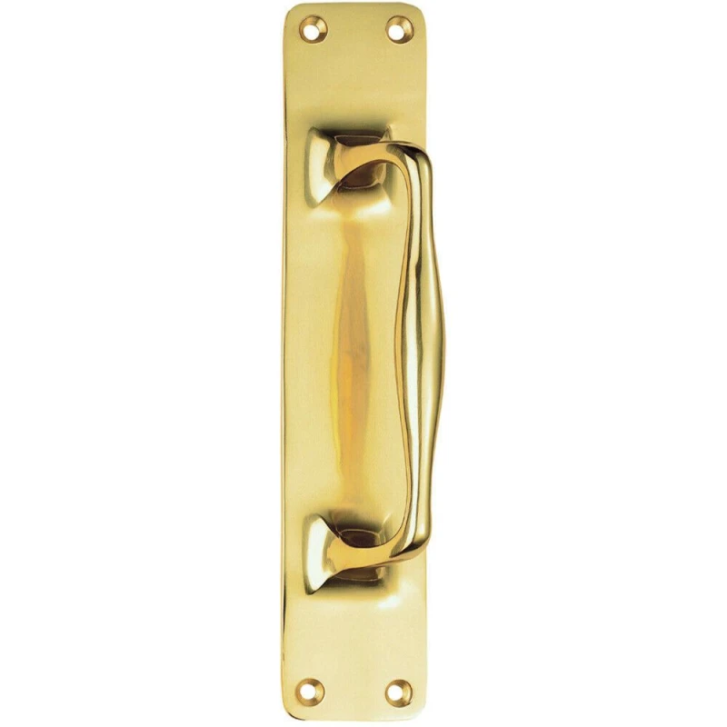 Image of Loops One Piece Door Pull Handle on Backplate 297mm Length Polished Brass Metallics unisex