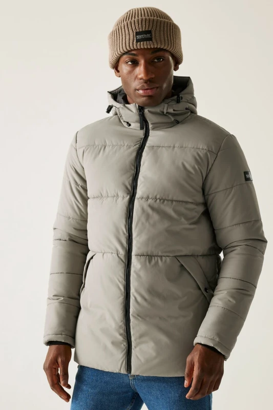 Image of Regatta Regatta Men Marshgrave Insulating Hooded Baffled Jacket in Light Grey Size: 3X-Large Light Grey XXXL Male 5063516102007