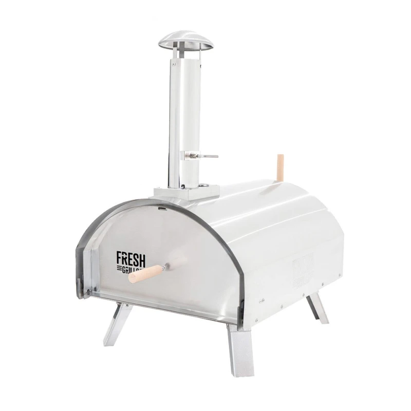 Image of Fresh Grills Tabletop Outdoor Pizza Oven 14" Stainless Steel Extra Large Wood Charcoal Pellets Metallic Silver
