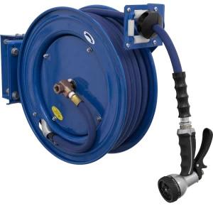 image of Sealey Heavy Duty Retractable Wall Mounted Hose Reel 1/2" / 12.5mm 15m Blue