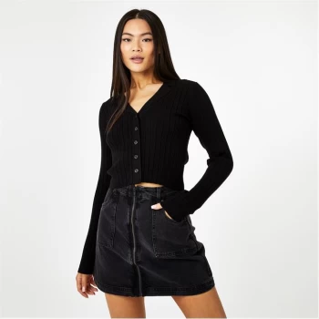 image of Jack Wills Ribbed Knitted Polo Cardigan - Black