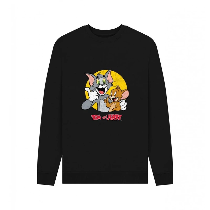 Image of Tom & Jerry Mens Thumbs Up Sweatshirt in Black Size: Small Black Male S