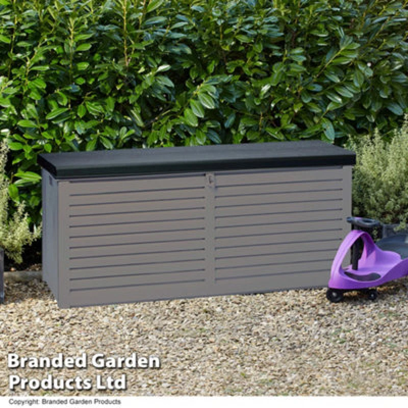 Image of Garden Gear Grey Lockable Storage Patio Box With Sit-On Lid Weatherproof Polypropylene Secure Outdoor Seating (490 Litre Box)
