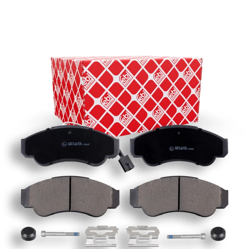 Image of FEBI BILSTEIN 16663 Brake pad set Front Axle, incl. wear warning contact, with fastening material Brake Pad Set,disc brake (402)