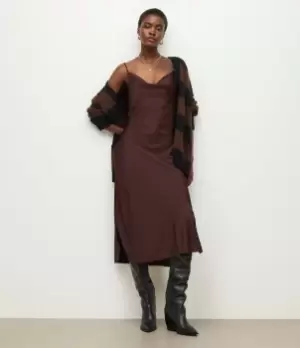 Image of AllSaints Womens Hadley Midi Dress, Brown, Size: 10