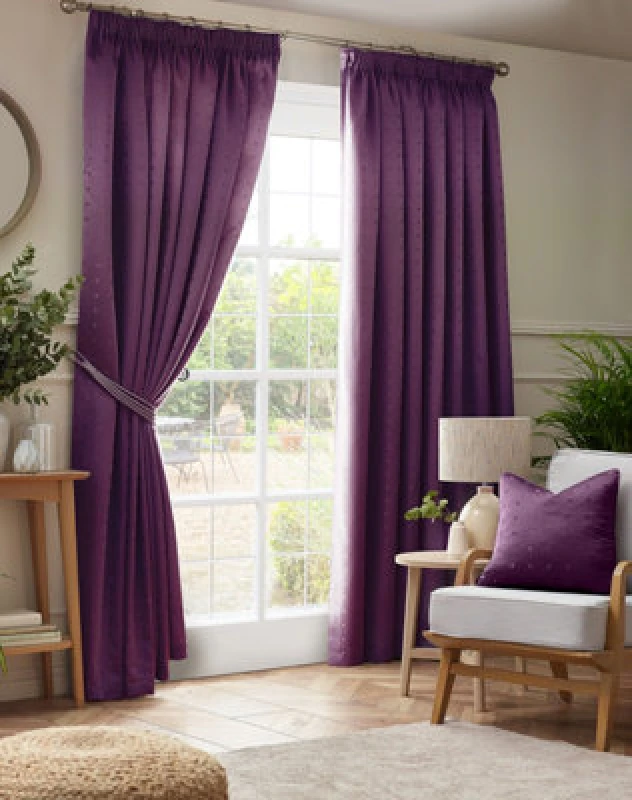 Image of Luxury Living Adi Lined Pencil Pleat Curtains Purple