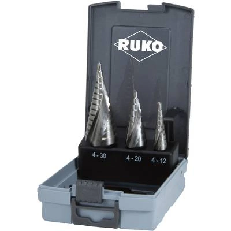 Image of RUKO RUKO 101026RO Step drill bit set 3 Piece 4 - 12 mm, 4 - 20 mm, 4 - 30 mm HSS Triangular shank 1 Set 101026RO