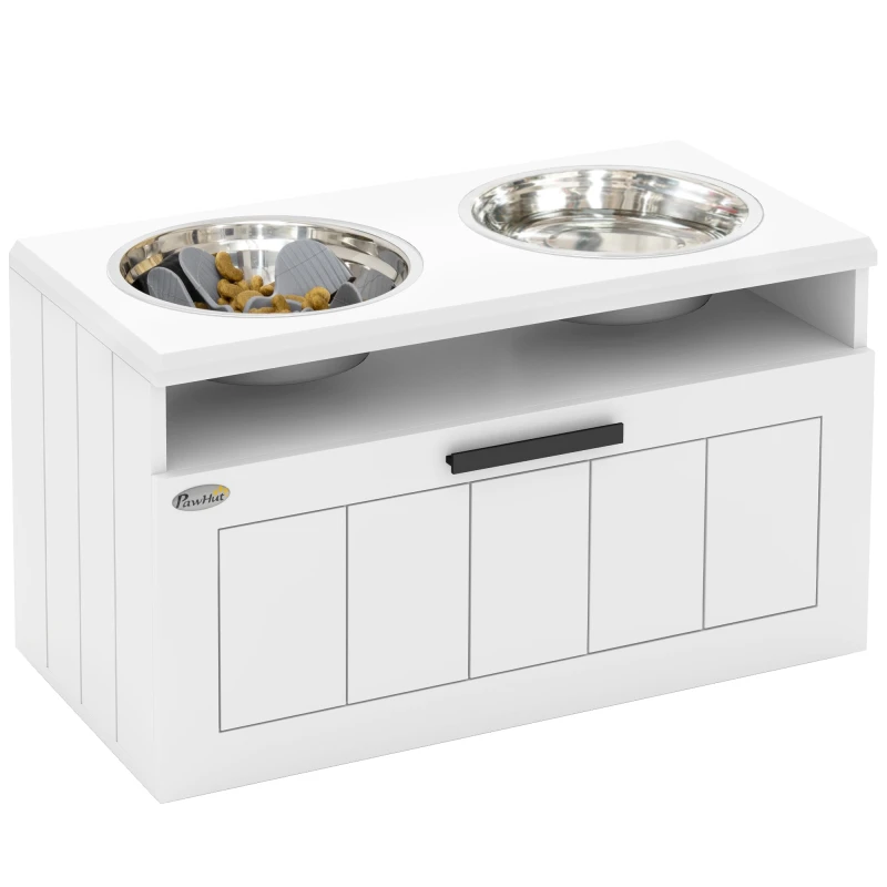 Image of PawHut Raised Dog Bowl, Elevated Dog Bowls w/ Slow Feeder Dog Bowl, White D08-064V00WT