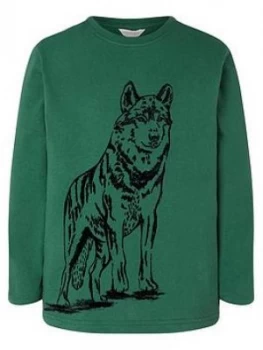 Monsoon Boys Wolf Organic Long Sleeve T-Shirt - Green