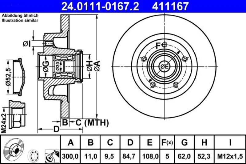 Image of ATE 24.0111-0167.2 Brake disc Solid, Coated, with ABS sensor ring Brake Disc (82)