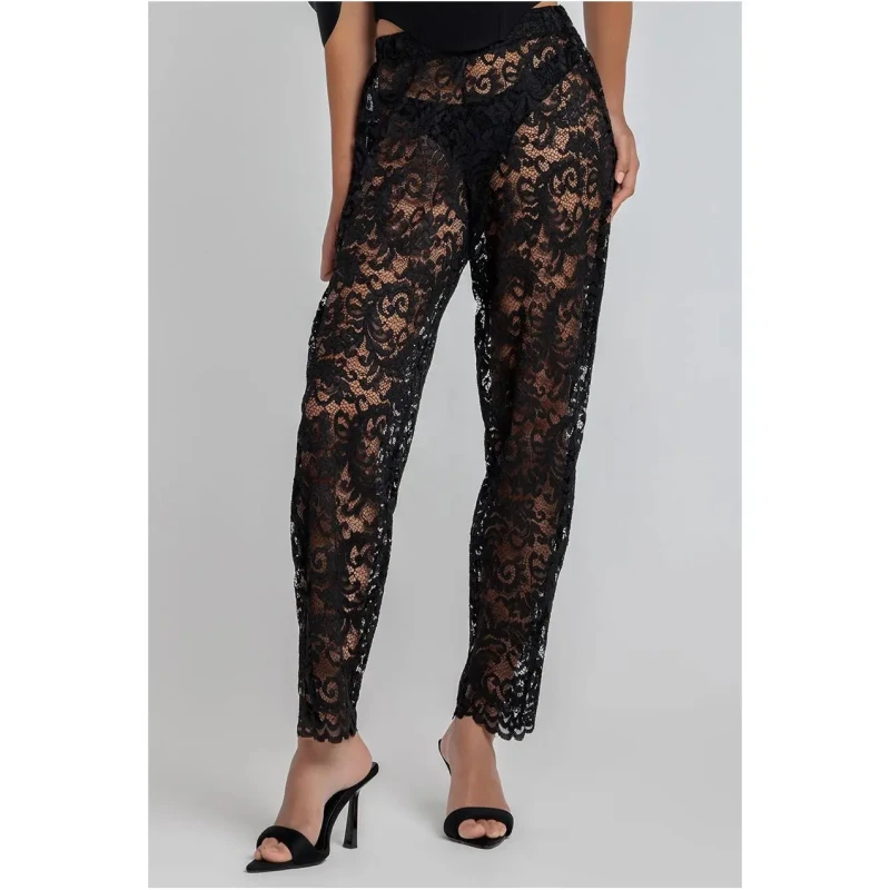 Image of Goddiva Wide Leg Trousers with Scalloped Hem Women Goddiva Noir Female S