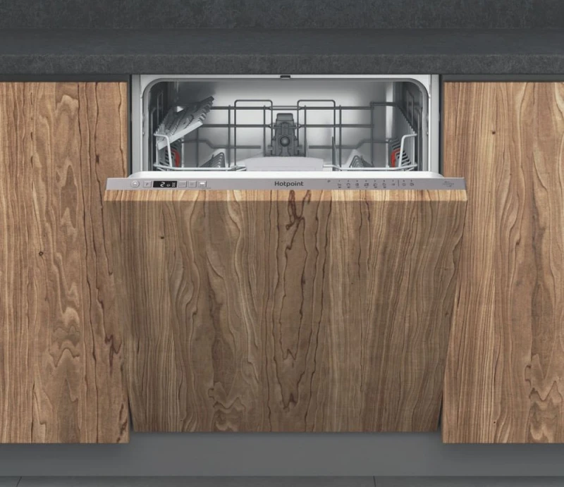 Image of Hotpoint HP2IFC14BN6UK Fully Integrated Full Size Dishwasher - Wood Control Panel with Fixed Door Hinge Kit - C Rated