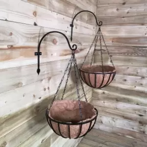 Image of Pack of 2 Tom Chambers Heavy Duty Black Metal Steel Twisted Bar Design Garden Patio Hanging Basket with WaterSave Coco Fibre Liner 40cm
