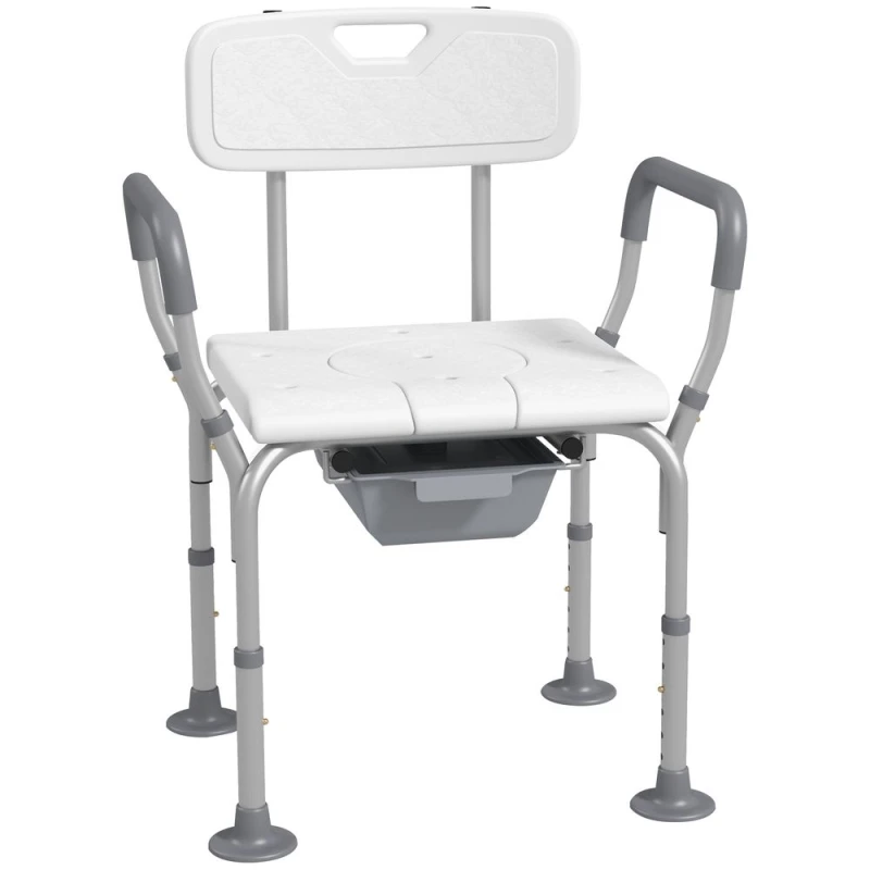 Image of HOMCOM 3-in-1 Shower Chair Adjustable Bedside Commode Raised Toilet Seat White 713-136V00WT