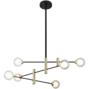 image of Netlighting Modern Hanging Pendant Black, Brass 6 Light with Clear Shade, G9