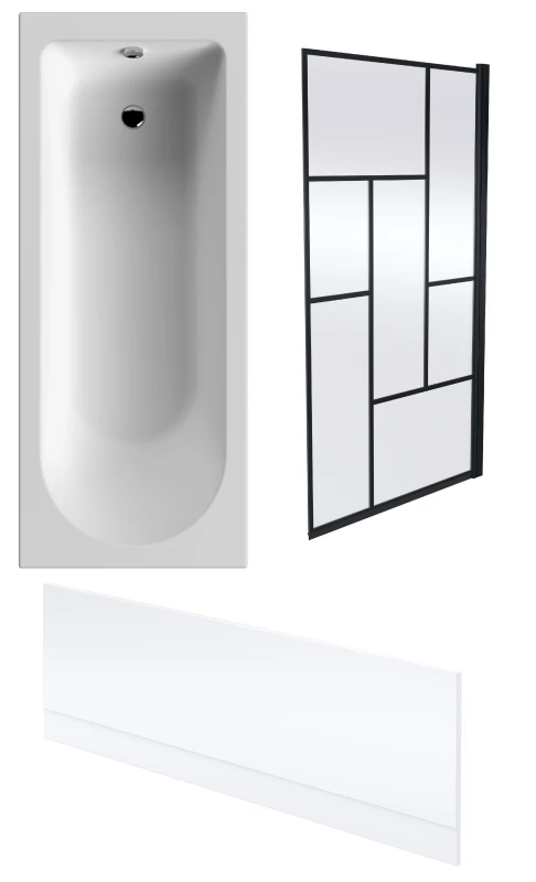 Image of Balterley Round Bath, Front Panel, Black Abstract Screen - 1700 x 700mm Black