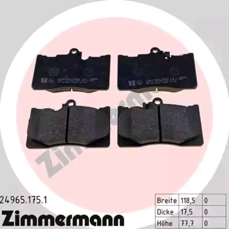 Image of ZIMMERMANN 24965.175.1 Brake pad set Front Axle, with acoustic wear warning, Photo corresponds to scope of supply Brake Pad Set,disc brake (402)