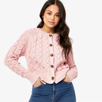 image of Jack Wills Westby Chunky Cable Knitted Cardigan - Pink