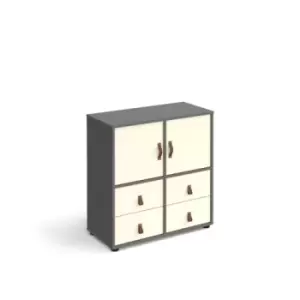 Image of Universal cube storage unit 875mm high on glides with 2 cupboards and 2 sets of drawers - grey with white inserts