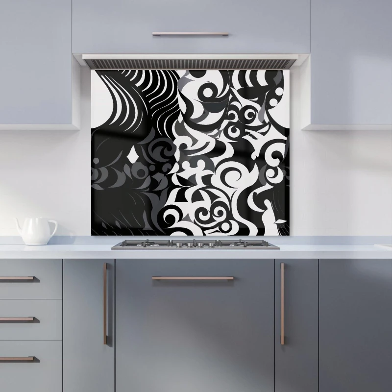 Image of Warren Reed - Designer Black Grey Abstract Kitchen Splashback Size: 700mm x 650mm Black Unisex 700mm x 650mm